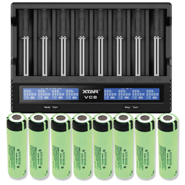 Xtar VC8 Li-ion & NiMH/NiCd batterilader + 8 stk. Panasonic NCR18650B 3400mAh Li Ion-batterier