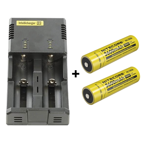 Nitecore NEW I2 lader med 2 stk. Nitecore NL1836 3600mAh batterier