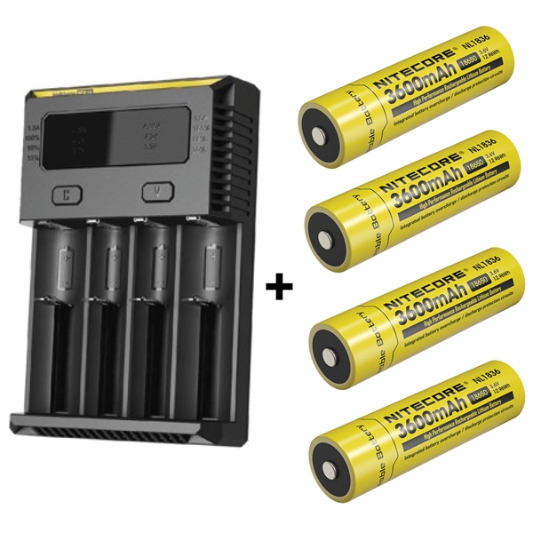 Nitecore NY I4 lader med 4 stk. Nitecore NL1836 3600mAh batterier