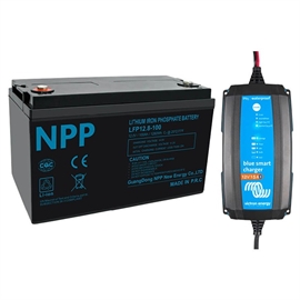 NPP Power 100Ah litiumpakkeløsning med Bluetooth + IP65 12/15 lader