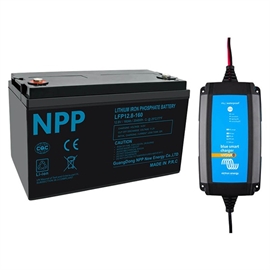 NPP Power 160Ah litiumpakkeløsning med Bluetooth + IP65 12/25 lader
