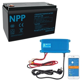 NPP Power 100Ah litiumpakkeløsning med Bluetooth + IP67 12/17 lader