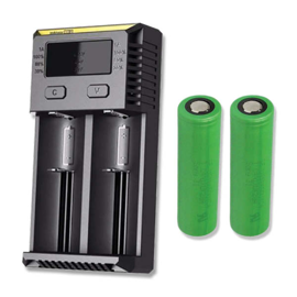 Nitecore NEW I2 lader + 2 stk. Sony US18650VTC5 2600mAh Li Ion-batterier