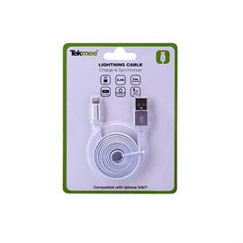 Tekmee Lightning-kabel for iPhone 1m flat hvit