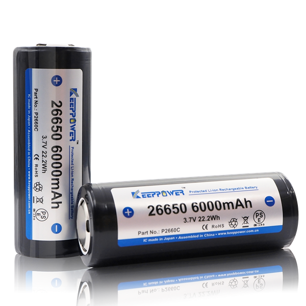 Keeppower 26650 P2660C 3,6 Volt Li-Ion-batteri 6000 mAh med sikkerhetskrets