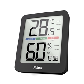 Mebus innendørs termometer og hygrometer, svart 
