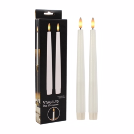LED Stakelys med 3D-Flamme Hvit H: 24,5 cm, 2 stk.