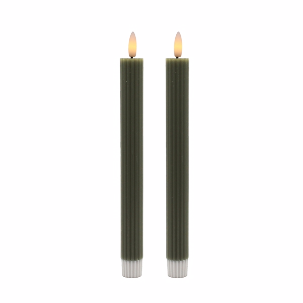 Riflete LED-kronelys med 3D-flamme, grønne, 2 stk.