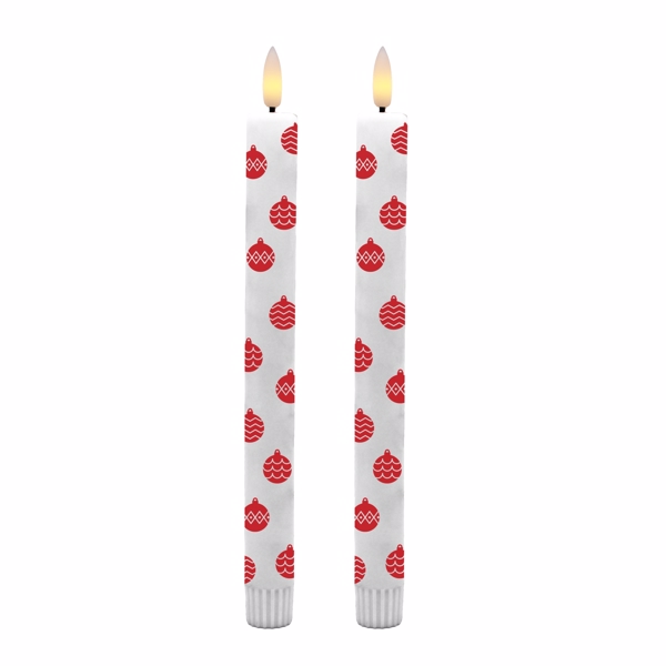 LED Kronelys 3D-Flamme med Julekuler, 2 stk.