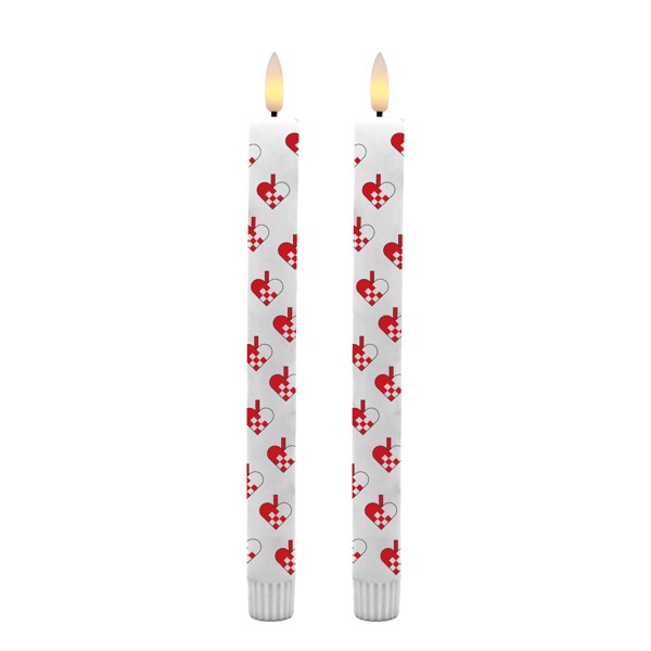 LED-kronelys med 3D-flamme og hjerter, 2 stk