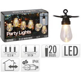 LED Party lyskjede 12,5 meter Varmhvit 20 LED (220V)