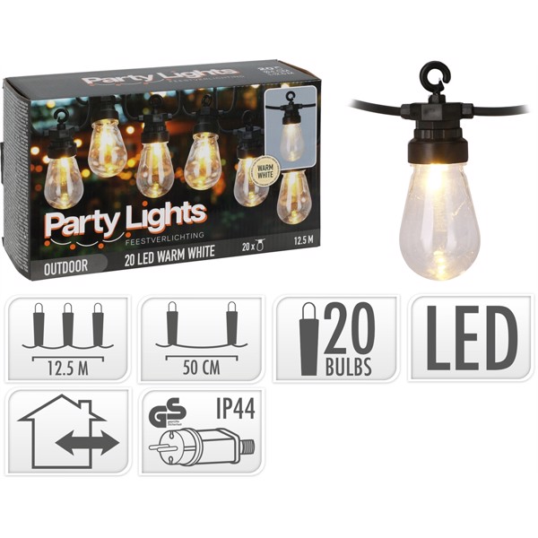 LED Party lyskjede 9,5 meter Varmhvit 20 LED 