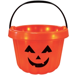 Halloween gresskarbøtte med 10 LED-lys – 22,5 x 17 cm, oransje