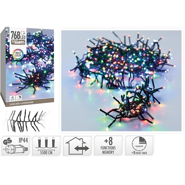 LED-lyskjedeklynge 768 LED flerfarget (5,5 meter)