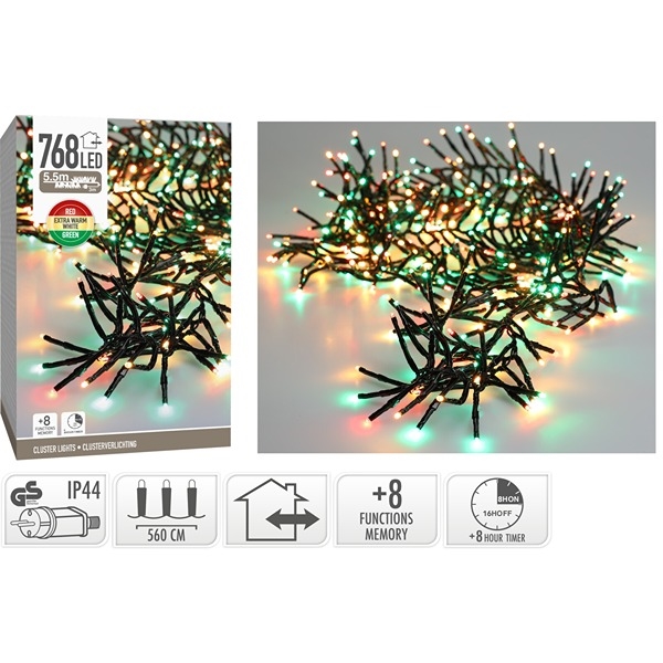 LED-lyskjedeklynge 768 LED 3 farger (5,5 meter)