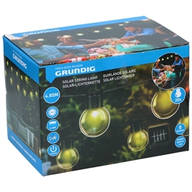 Grundig LED Party Solar String Light 2,85 m 20 LED-pærer, Varmhvit 