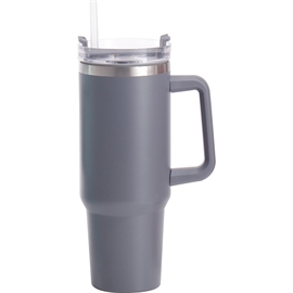 EH Termokrus med lokk, sugerør og håndtak 1200 ml., Antrasittgrå  