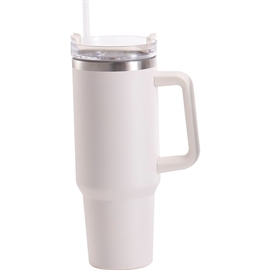 EH Termokrus med lokk, sugerør og håndtak 1200 ml., Off White 
