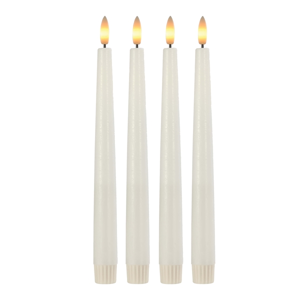 LED-stearinlys med 3D-flamme og fjernkontroll Hvit H: 24,5 cm, 4 stk. 