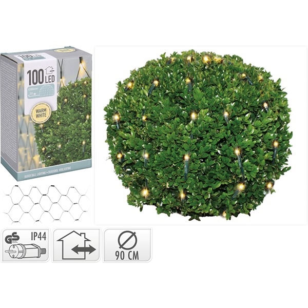 Rund lyslenke i nett, varm hvit med 100 LED-lys – 90 cm