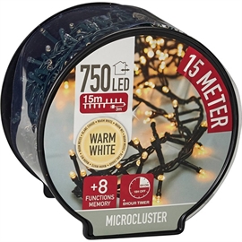 LED mikroklyngelyslenke med 750 LED-lys og Timer 10 m, Varm Hvit