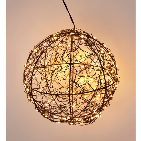 LED-Lyskule i Sort Metall og Timer Ø 18 cm 200 LED Lys, Ekstra Varm Hvit