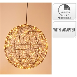 LED-lyskugle i Sort Metal – Ø25 cm, 300 Ekstra Varmhvide LED, med Timer