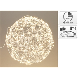 LED-Lyskugle 200 LED Ø 18 cm med Timer, Varm Hvid 