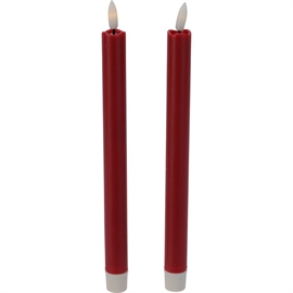  LED Vokskronelys med 3D-flamme med Fjernkontroll og Timer, Rød, 2 stk.