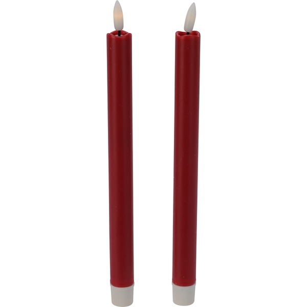  LED Vokskronelys med 3D-flamme med Fjernkontroll og Timer, Rød, 2 stk.