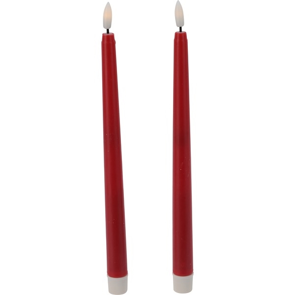 LED-vokslys Med 3D-flamme Rød H: 27 cm, 2 stk.