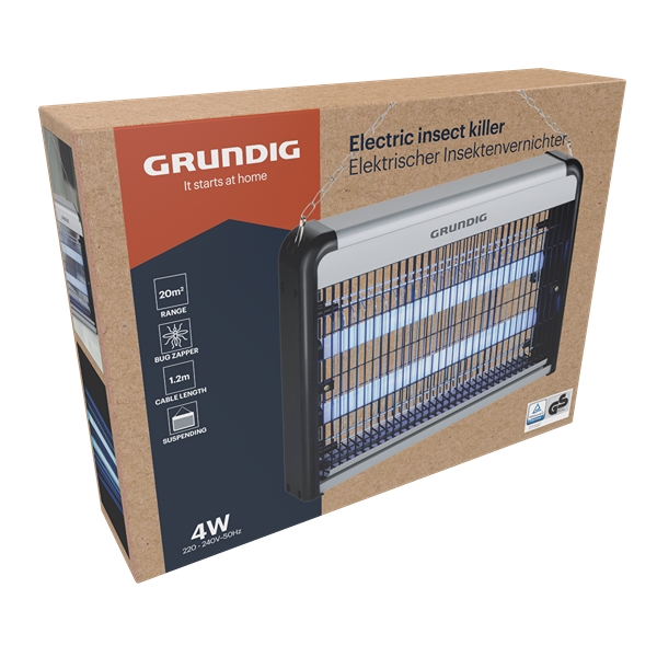 Grundig Elektrisk Insektdreper LED 4W til Hjemmet, Sort/Sølv