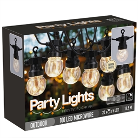 LED Party Lysslynge 9,5 m, 20 LED Pærer, Varm Hvit - Kan Forlenges