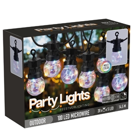 LED Party Lyskjede 9,5 m, 20 LED Pærer, Multifarget - Kan Forlenges