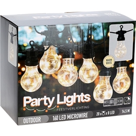  LED Party Lysslynge 9,5 m, 20 LED Pærer, Varm Hvit - Kan Forlenges