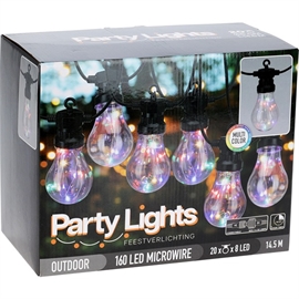 LED Party Lyskjede 9,5 m, 20 LED Pærer, Multifarget - Kan Forlenges