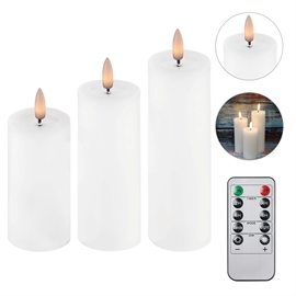 3-pakning LED Blokklys 5 x 10, 12,5 og 15 cm Vokslys med Resin, Hvit