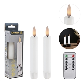 LED Kronelys 14 cm 2 stk. Vokslys med fjernkontroll, hvit