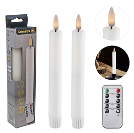 LED Kronelys 18 cm 2 stk. Vokslys med fjernkontroll, hvit