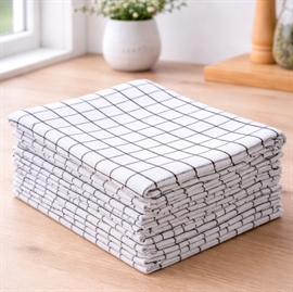 10-pak kjøkkenhåndklær med stropp i bomull 50x100 cm rutete, hvit