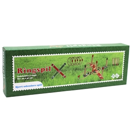 Ringspill i tre med 5 repringer 40x40 cm hagespill, rød/grønn