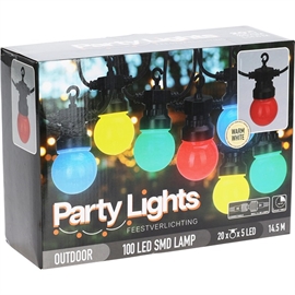 LED Party Lysslynge 9,5 m, 20 Pærer, Multicolor - Kan Forlenges 