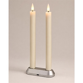 Oppladbart LED kronelys 23 cm med 280 timers lystid og ladestasjon, hvit