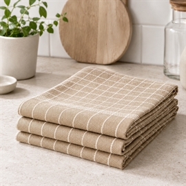 3-pak kjøkkenhåndklær i bomull 50x70 cm med hempe, beige