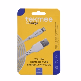 Tekmee 2A Hvit USB-kabel 2 meter