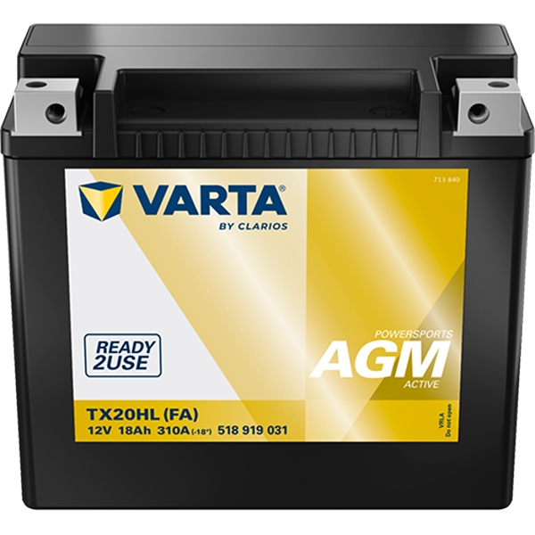 Varta 518 919 031 Powersports AGM Active MC batteri 12 volt 18Ah (+pol til høyre)