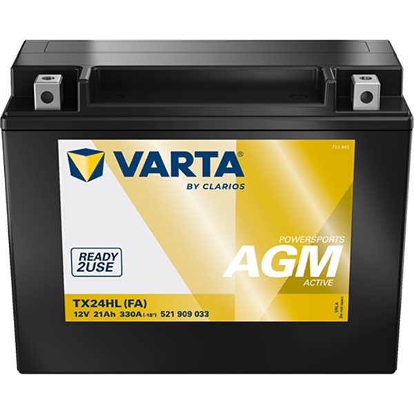 Varta 521 909 033 Powersports AGM Active MC-batteri 12 volt 21Ah (+pol til høyre)