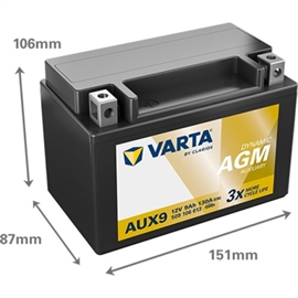 Varta AUX9 AGM Backup bilbatteri 12V 9Ah 509 106 013