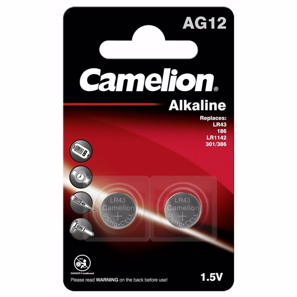 Camelion LR43 / AG12 1,5V Alkaline Plus batterier (2 stk.)