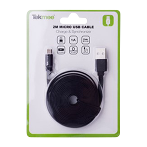 Tekmee Mikro USB-kabel 2m flat svart
